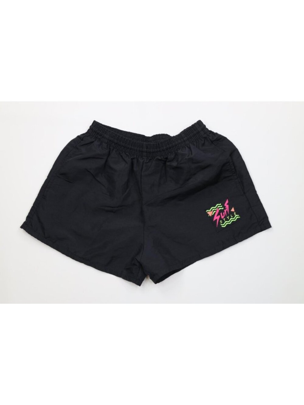 Vtg 90s Surf Style Mens Small Spell Out Above Knee Surfing Short Shorts Black